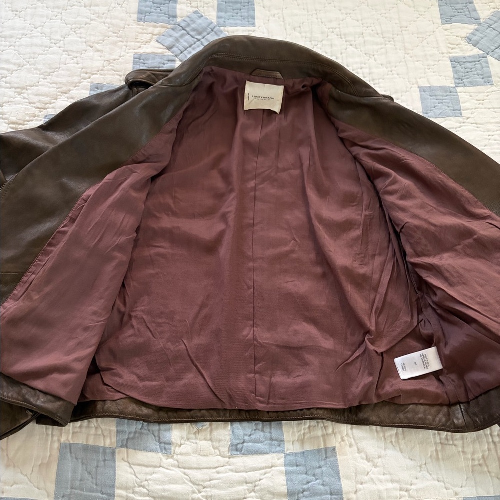 NWT Lucky Brand Brown Leather Jacket - Picture 5 of 11